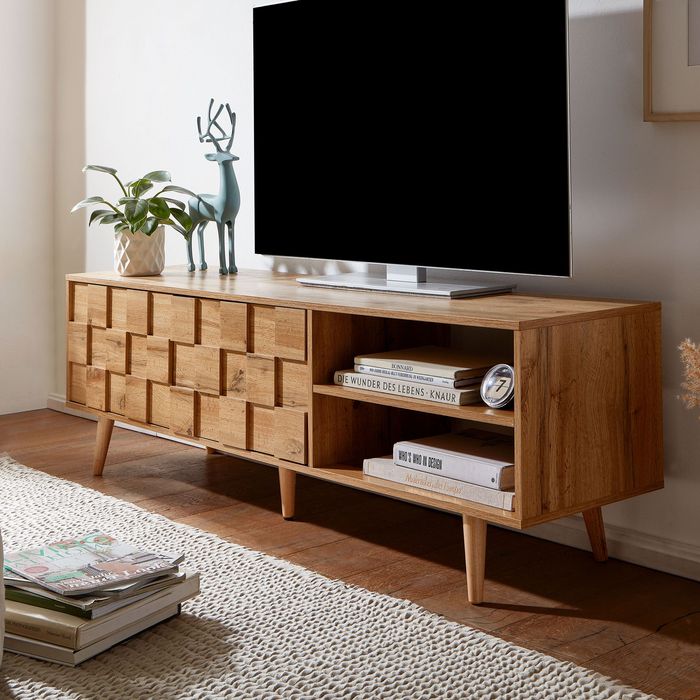 TV-Board Kommode 160cm MDF Eiche Dekor Design Front Lowboard mit 2 Türen Fernsehschrank