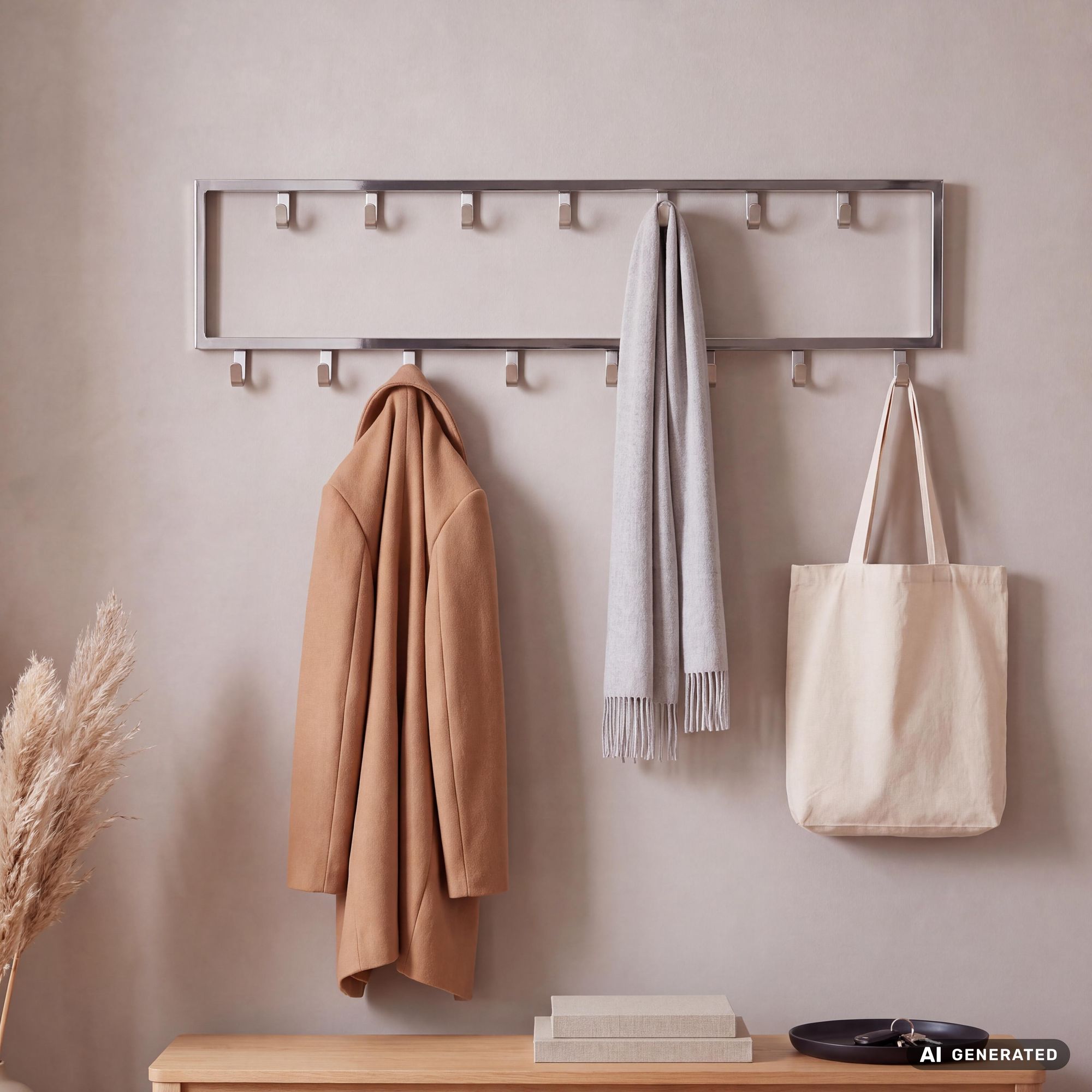 Wandgarderobe FineBuy Garderobe Metall Stahl Silber Flur Hakenleiste Paneel – Ansicht 1