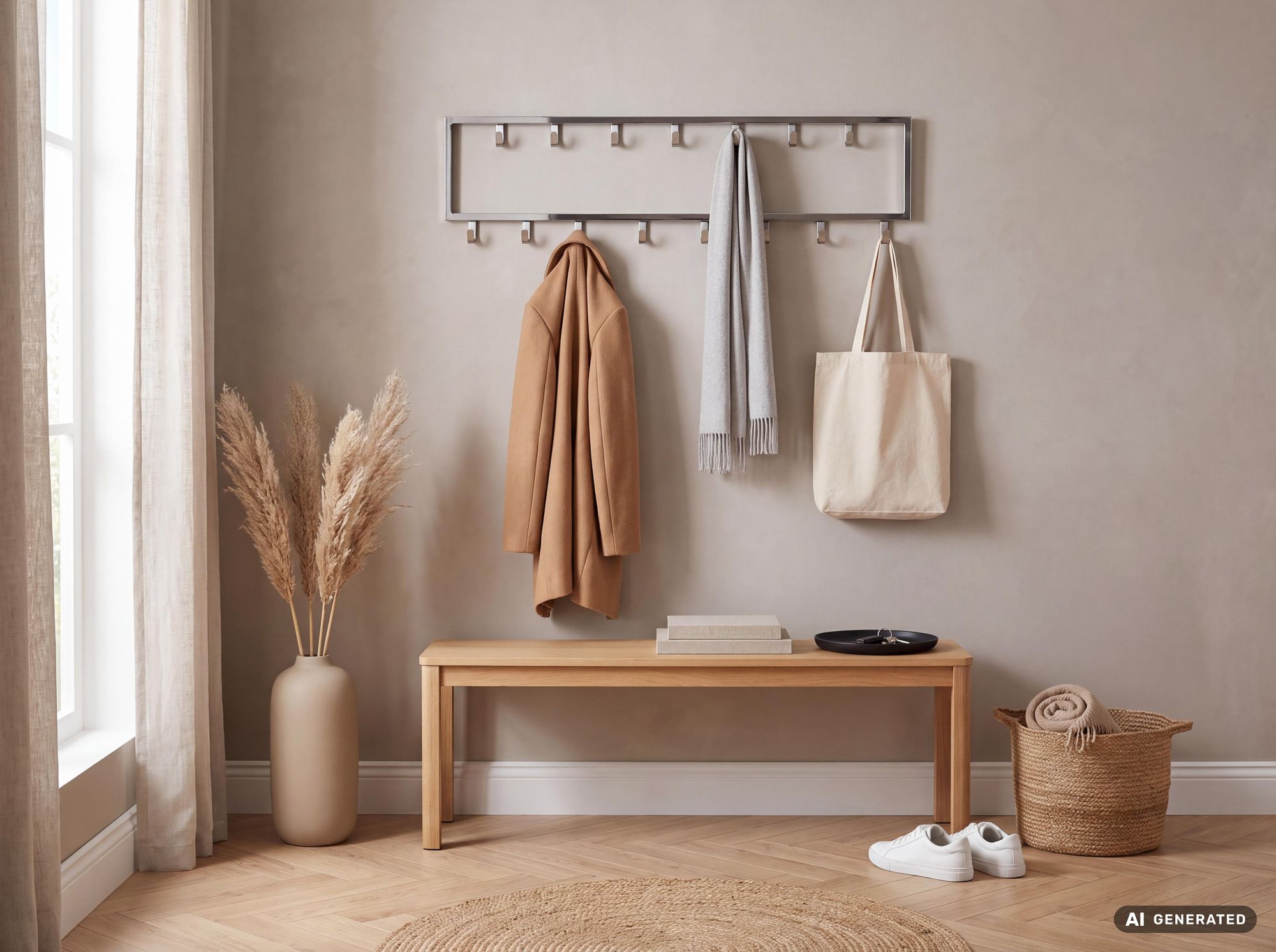 Wandgarderobe FineBuy Garderobe Metall Stahl Silber Flur Hakenleiste Paneel – Ansicht 2