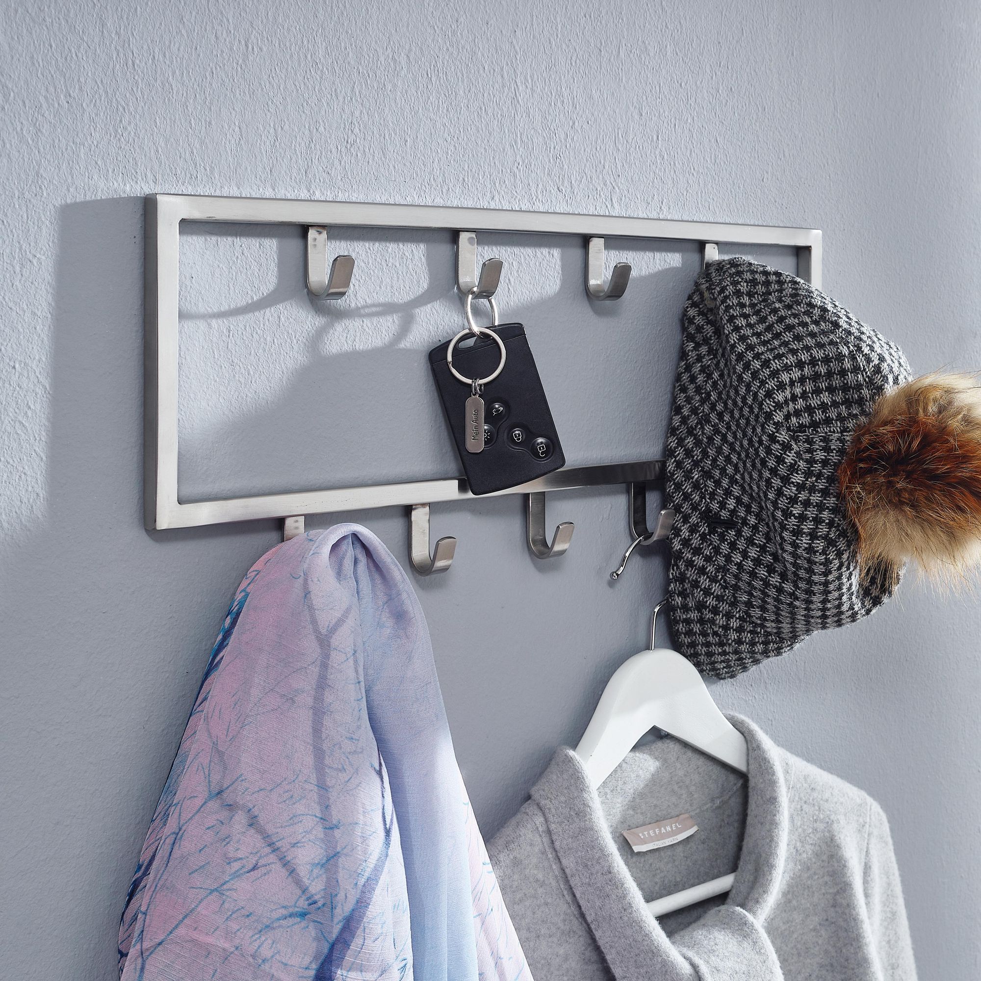 Wandgarderobe FineBuy Garderobe Metall Stahl Silber Flur Hakenleiste Paneel – Ansicht 1
