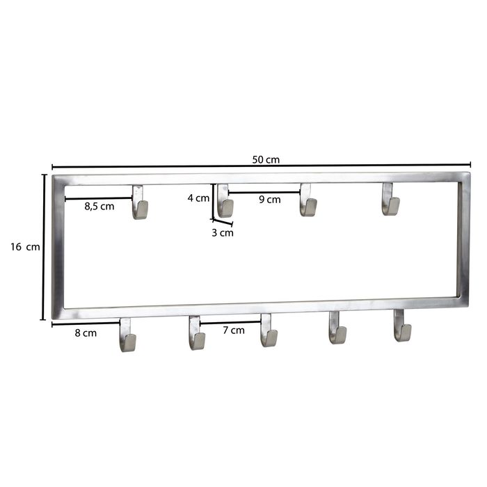Wandgarderobe FineBuy Garderobe Metall Stahl Silber Flur Hakenleiste Paneel – Maßzeichnung