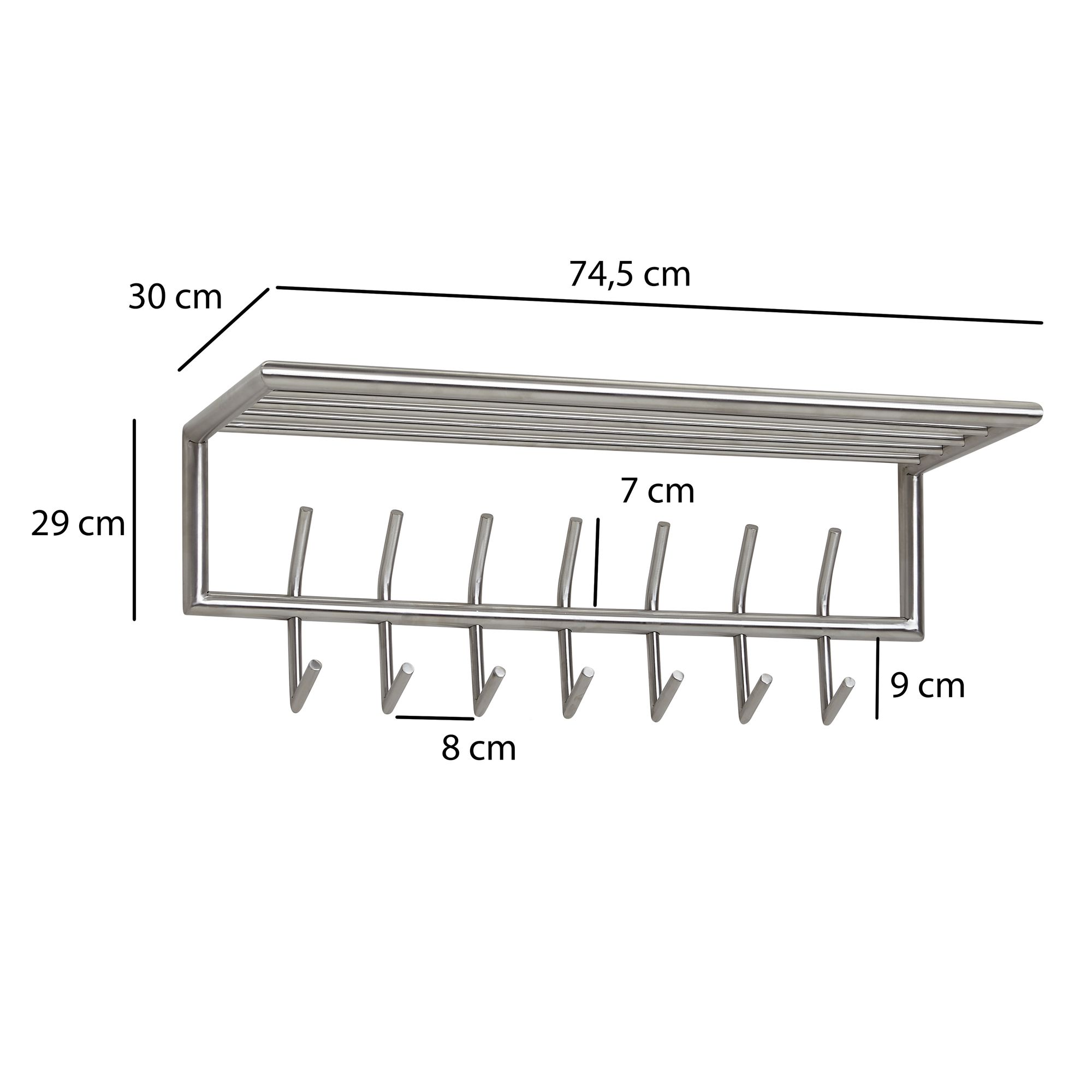 Wandgarderobe FineBuy Garderobe Metall 74,5cm Silber Flur Hakenleiste mit Ablage – Ansicht 3