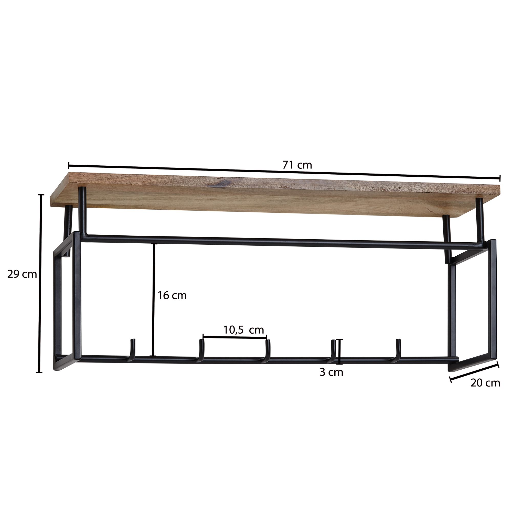 Wandgarderobe FineBuy Hakenleiste Holz Metall 71 cm Garderobe mit Ablage Flur – Ansicht 3