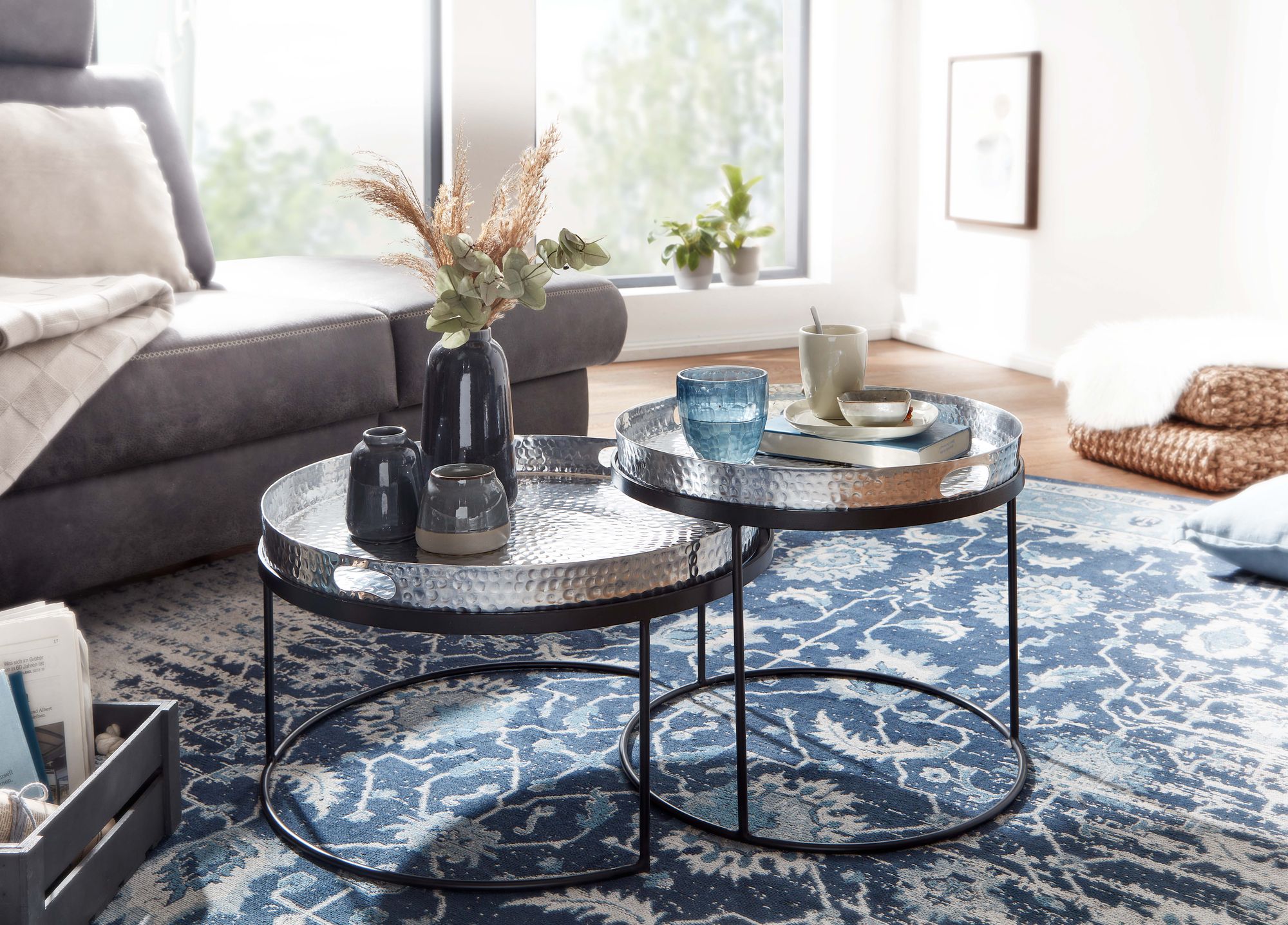 Couchtisch FineBuy Set Metall Tabletttisch Sofatisch Beistelltisch Tisch Rund – Ansicht 2