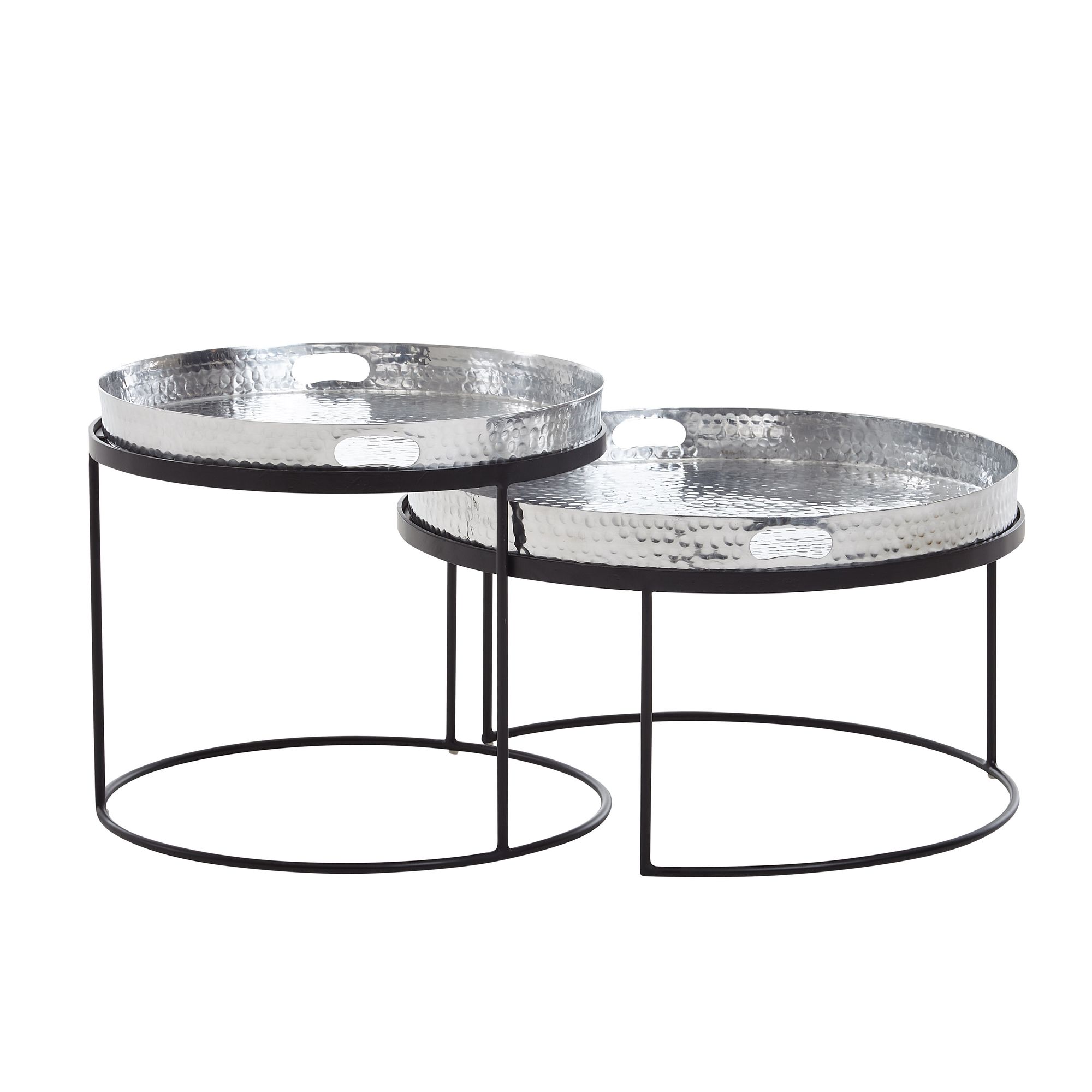 FineBuy Couchtisch 2er Set Metall Hammerschlag Satztisch Rund, Sofatisch abnehmbares Tablett, Tabletttisch Sofa 2 teilig Modern, Runder Beistelltisch | Farbe: Silber FineBuy Couchtisch 2er Set Metall Hammerschlag Satztisch Rund, Sofatisch abnehmbares Tablett, Tabletttisch Sofa 2 teilig Modern, Runder Beistelltisch | Farbe: Silber