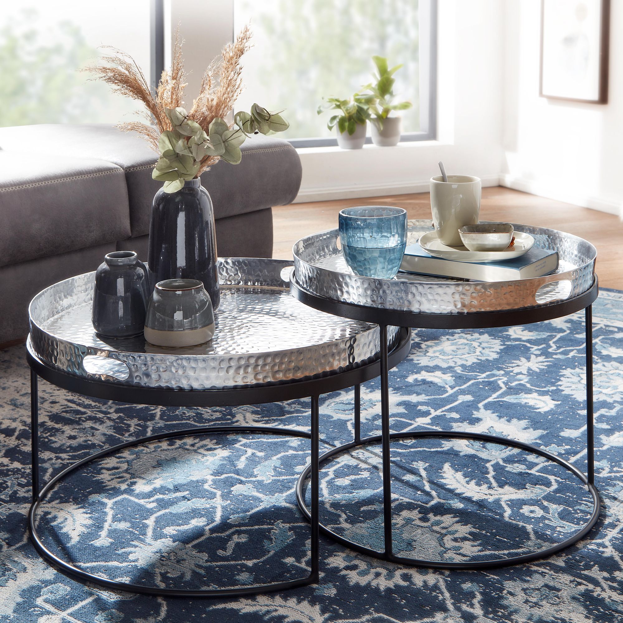 Couchtisch FineBuy Set Metall Tabletttisch Sofatisch Beistelltisch Tisch Rund – Ansicht 1