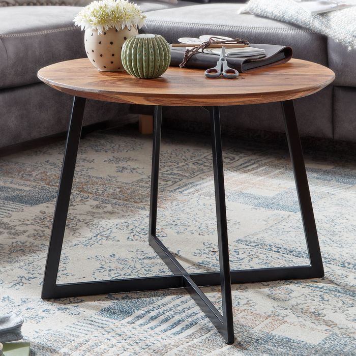 FineBuy Couchtisch Sheesham Massivholz rund Ø 60 cm | Wohnzimmertisch Holz