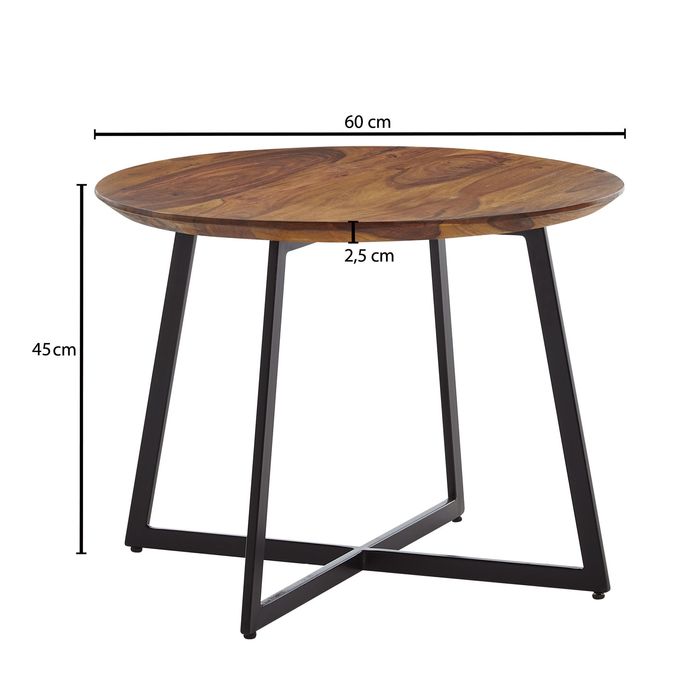 FineBuy Couchtisch Sheesham Massivholz rund Ø 60 cm | Wohnzimmertisch Holz – Maßzeichnung