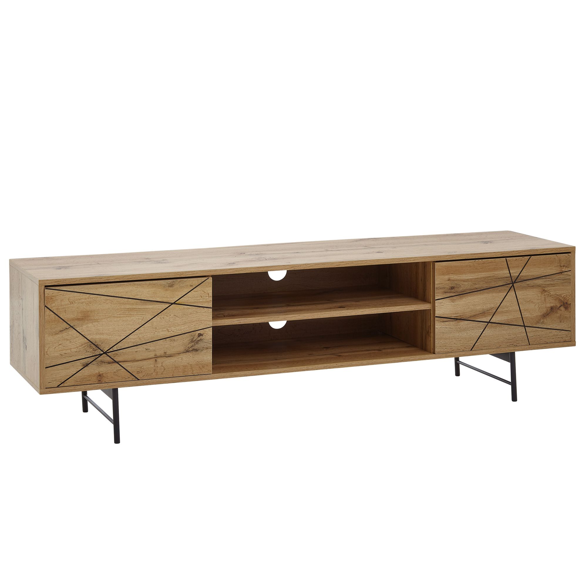 TV-Board Kommode 160cm MDF Eiche Dekor Design Lowboard mit 2 Türen & Ablage Fernsehschrank – Ansicht 6