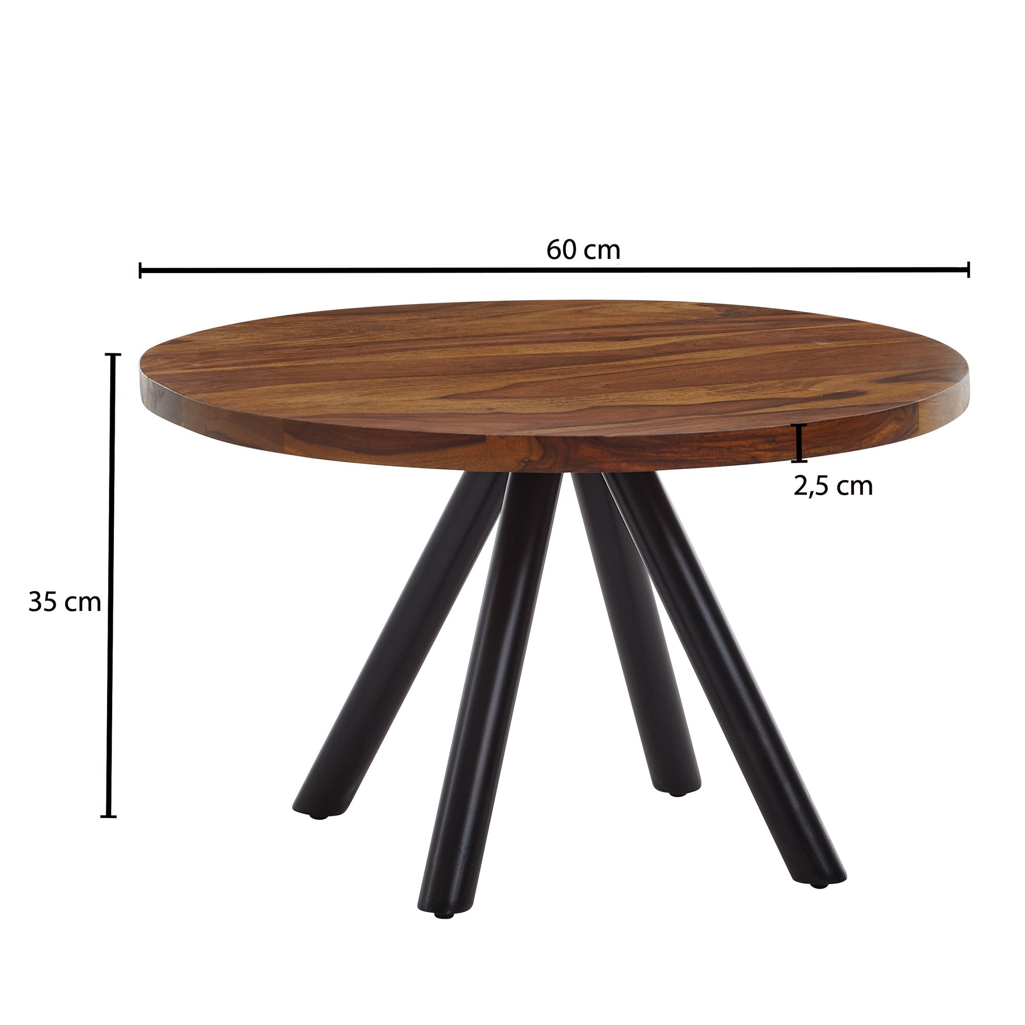 Couchtisch Sheesham Massivholz rund Ø60cm Wohnzimmertisch Metallbeine Industrial – Ansicht 3