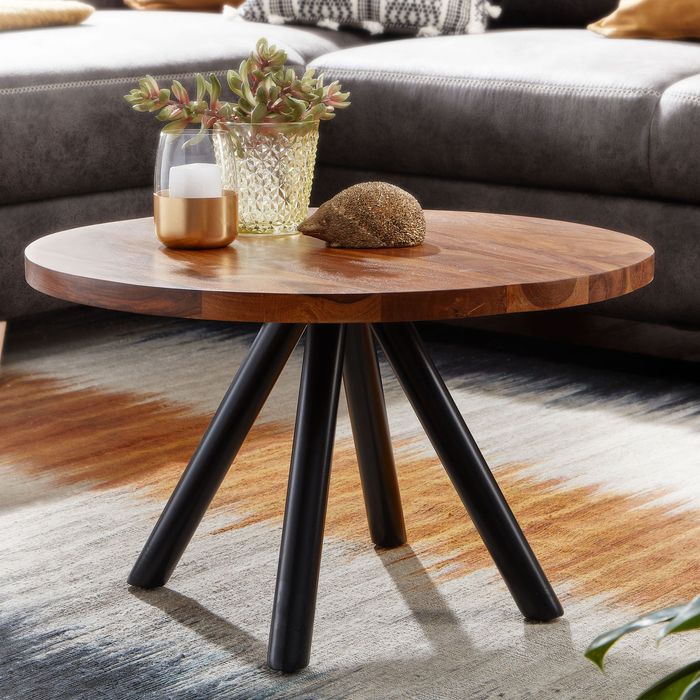 FineBuy Couchtisch 60x60x35 cm Sheesham Massivholz / Metall Sofatisch Rund, Design Wohnzimmertisch Kaffeetisch Massiv, Kleiner Tisch Beistelltisch Wohnzimmer Modern 4251757708350