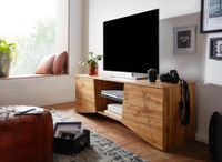 TV-Board Kommode 160cm MDF Eiche Dekor Design Lowboard mit 2 Türen & Glas Ablage Fernsehschrank – Ansicht 7