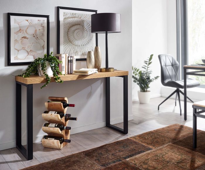 FineBuy Konsolentisch Eiche-Dekor / Schwarz 120x39x75,5 cm Design Anrichte Flur, Ablagetisch Schmal, Flurtisch mit Metallbeine, Dielentisch Lang Hoch 4251757708442
