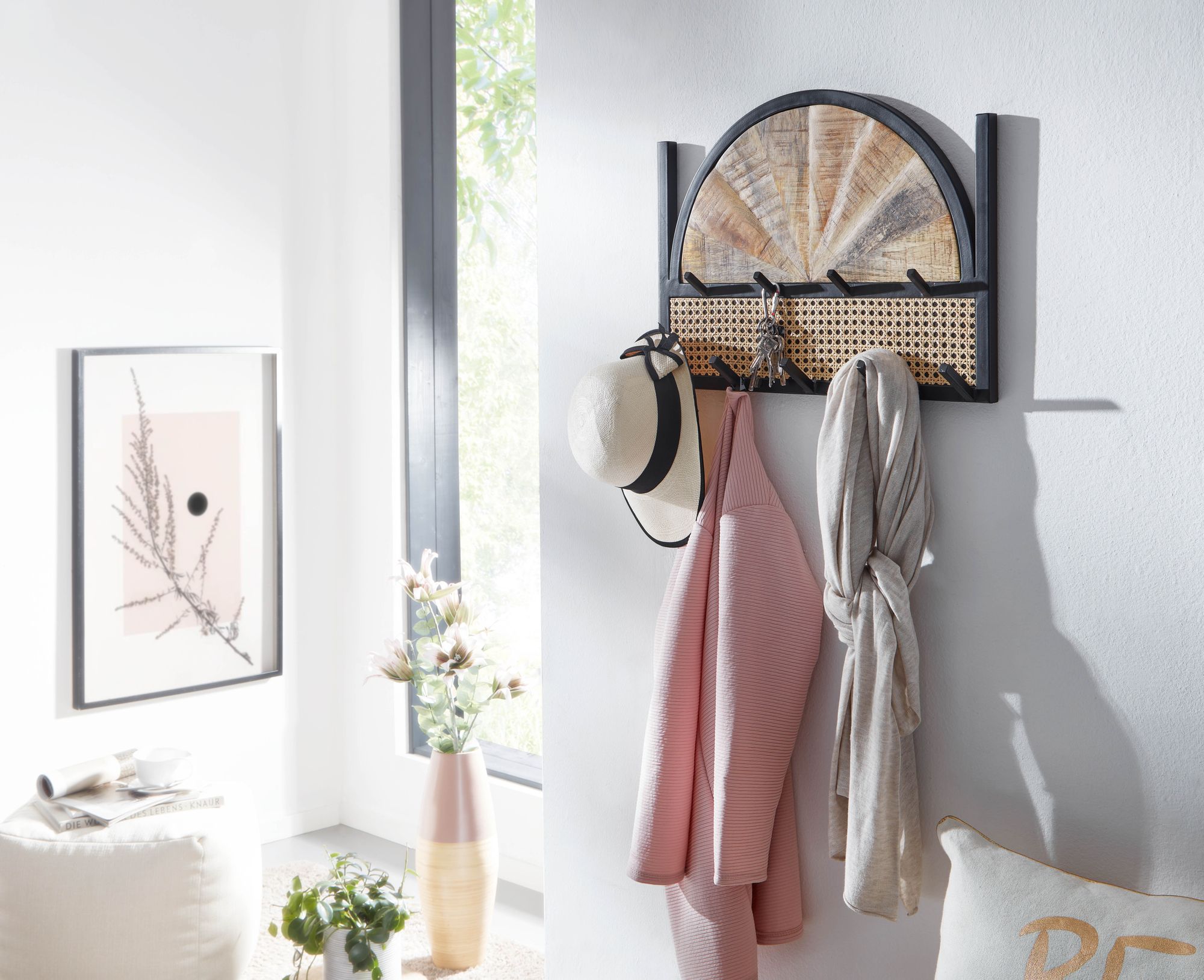 Wandgarderobe FineBuy Massivholz 53 cm Garderobe Flur Wiener Geflecht Paneel – Ansicht 2