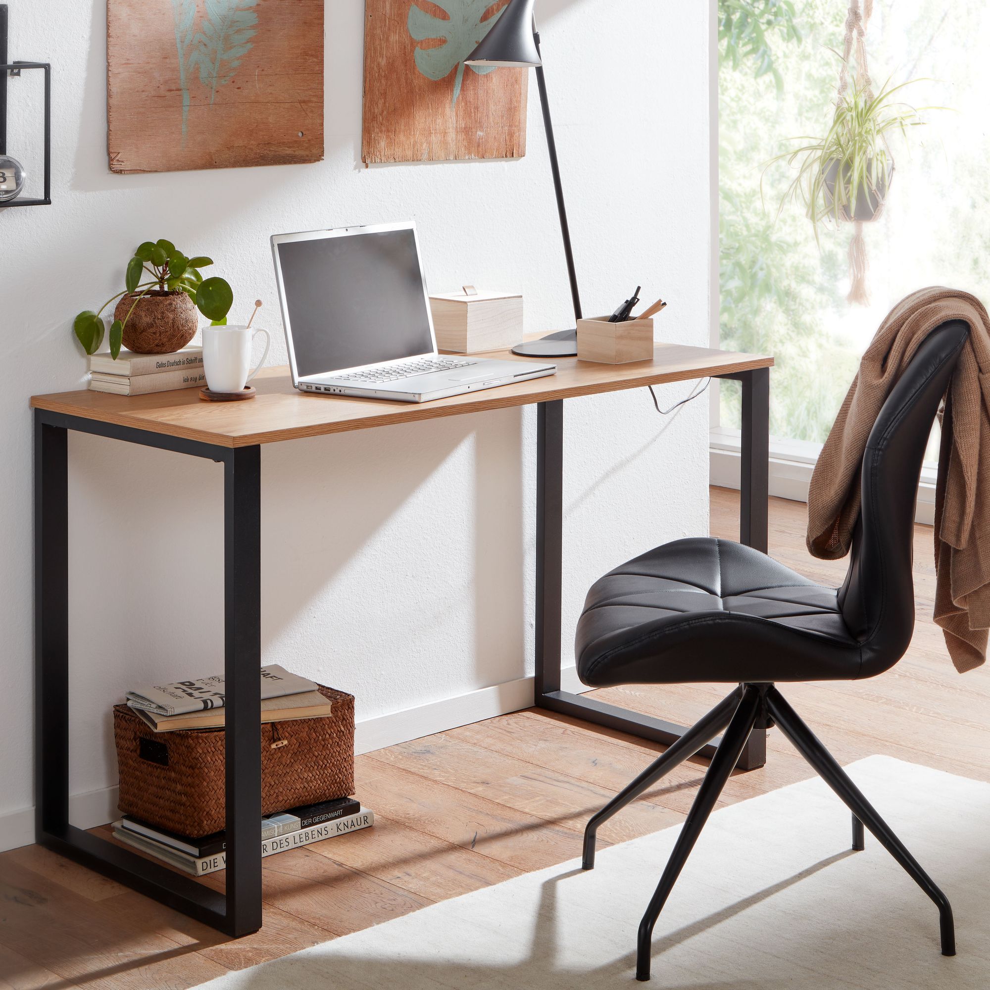Schreibtisch FineBuy Bürotisch Eiche Schwarz 120x60x76 cm Computertisch Tisch – Ansicht 1