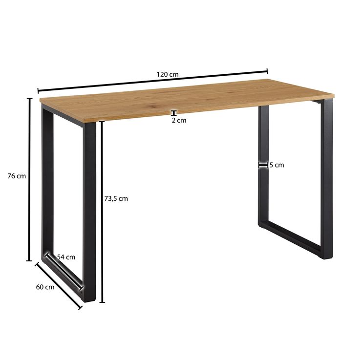 Schreibtisch FineBuy Bürotisch Eiche Schwarz 120x60x76 cm Computertisch Tisch – Maßzeichnung