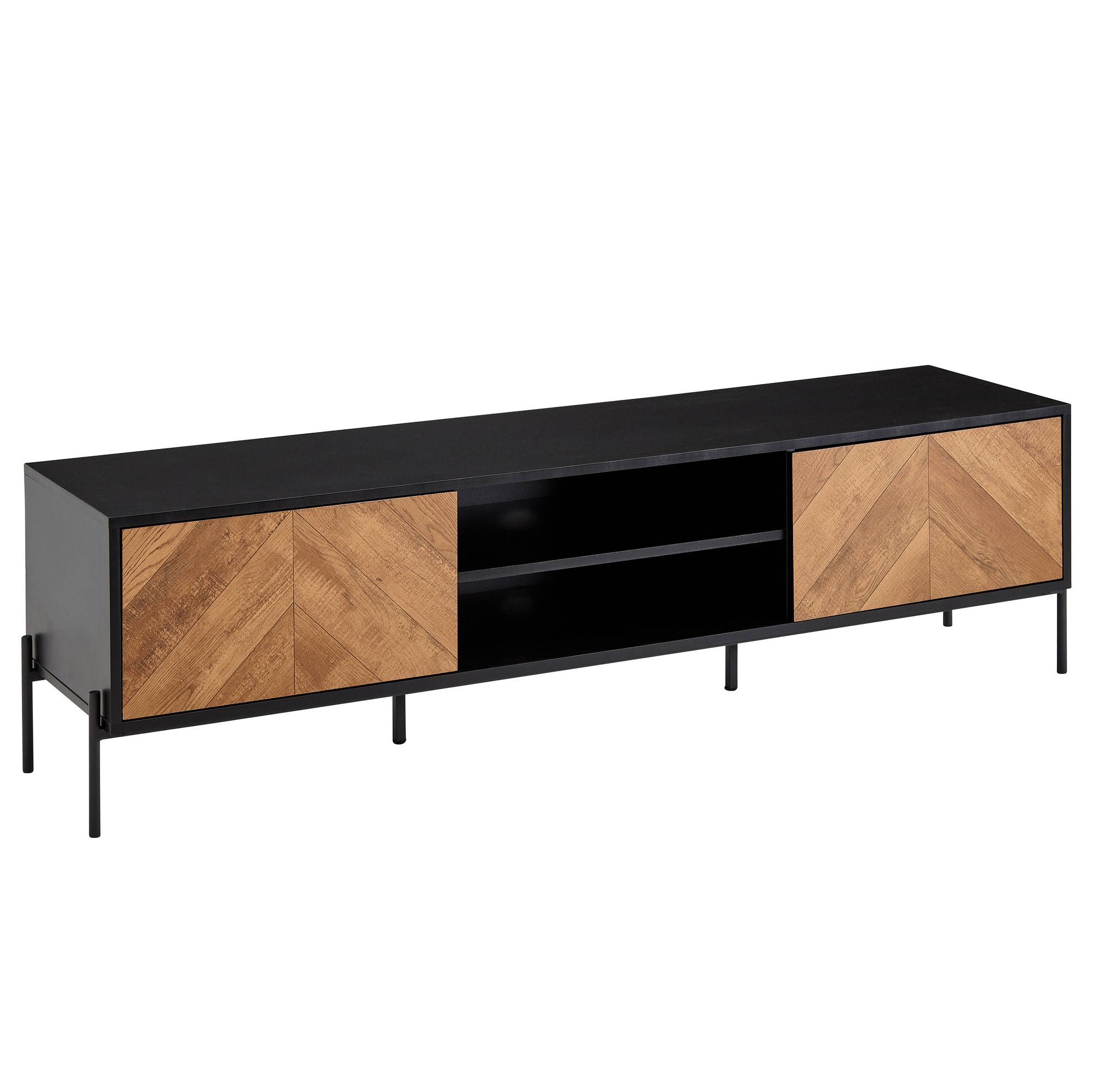 TV-Board Kommode 160cm MDF Eiche Schwarz Dekor Design Lowboard mit 2 Türen Fernsehschrank – Ansicht 6
