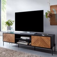 TV-Board Kommode 160cm MDF Eiche Schwarz Dekor Design Lowboard mit 2 Türen Fernsehschrank – Ansicht 1