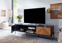 TV-Board Kommode 160cm MDF Eiche Schwarz Dekor Design Lowboard mit 2 Türen Fernsehschrank – Ansicht 2