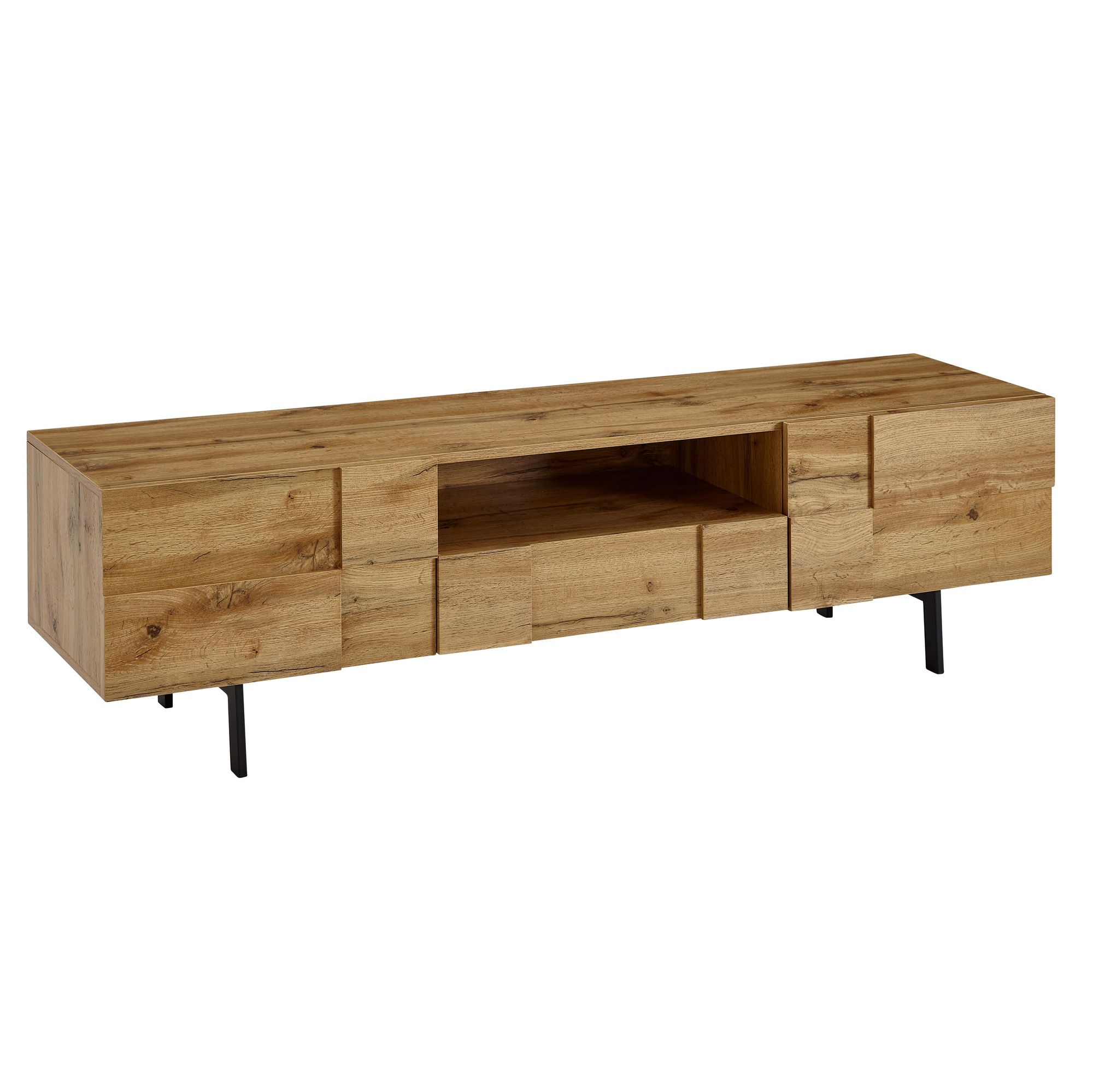 TV-Board Kommode 160cm MDF Eiche Dekor Design Lowboard mit 2 Türen & Schublade Fernsehschrank – Ansicht 6