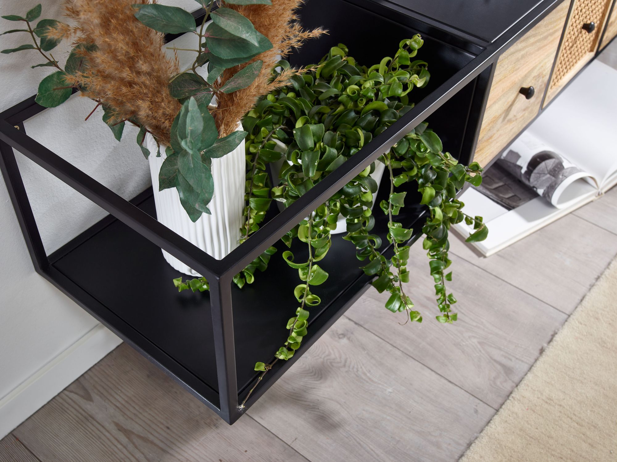 Massive TV-Board Kommode 150cm hängend Mango Massivholz Wiener Geflecht Rattan TV Lowboard – Ansicht 5