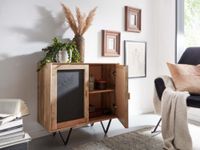 FineBuy Sideboard 80x75x35cm Holz Massiv Stein Kommode Anrichte mit Türen Modern – Ansicht 2