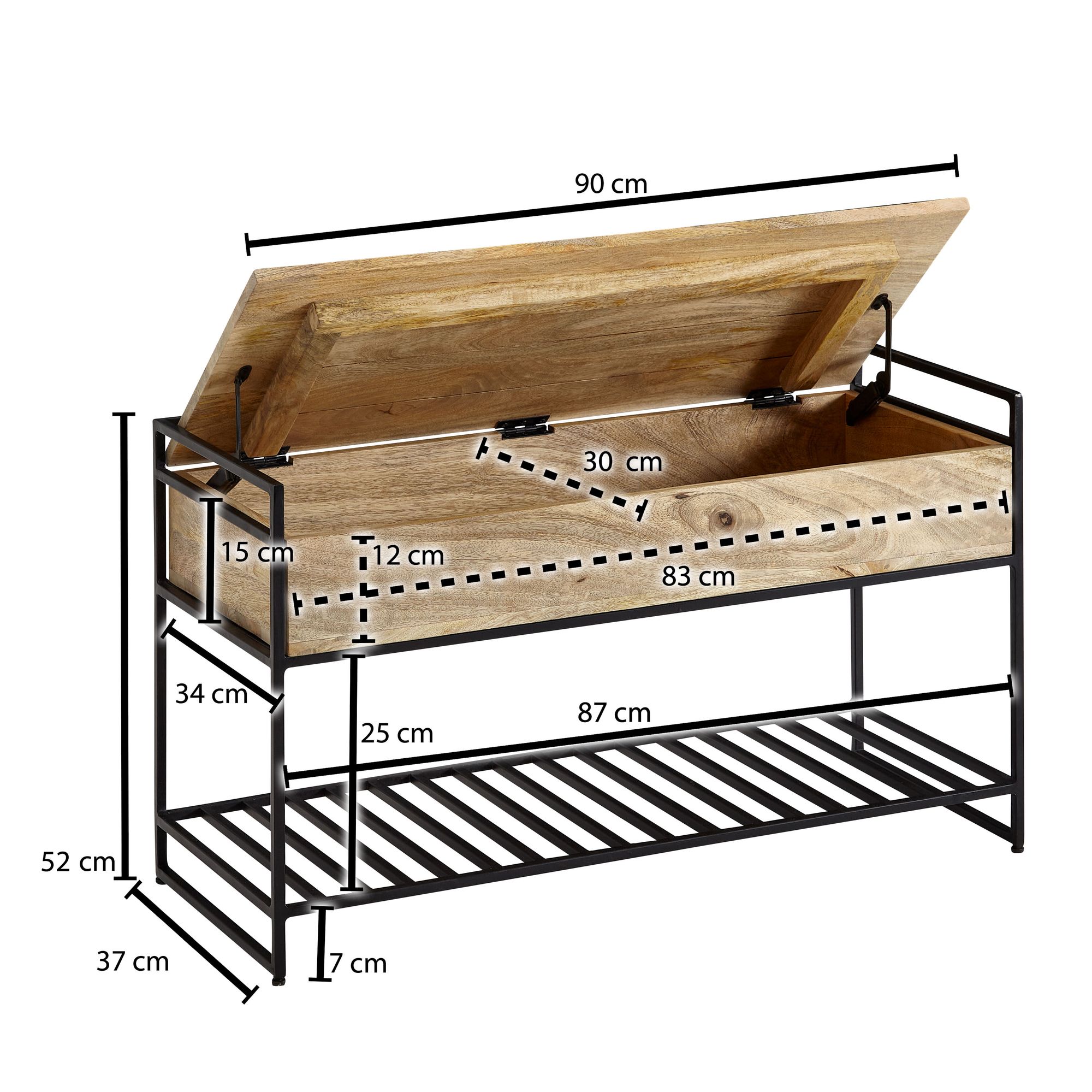 Sitzbank FineBuy Flurbank mit Stauraum 90x52x38 cm Massivholz Bank Flur Truhe – Ansicht 3
