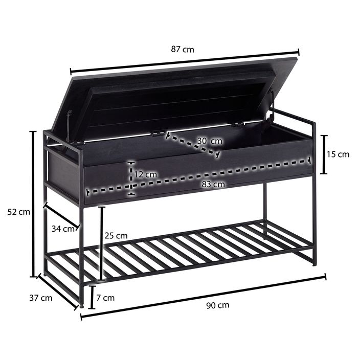 Sitzbank FineBuy Flurbank mit Stauraum 90x52x38 cm Massivholz Bank Flur Truhe – Maßzeichnung
