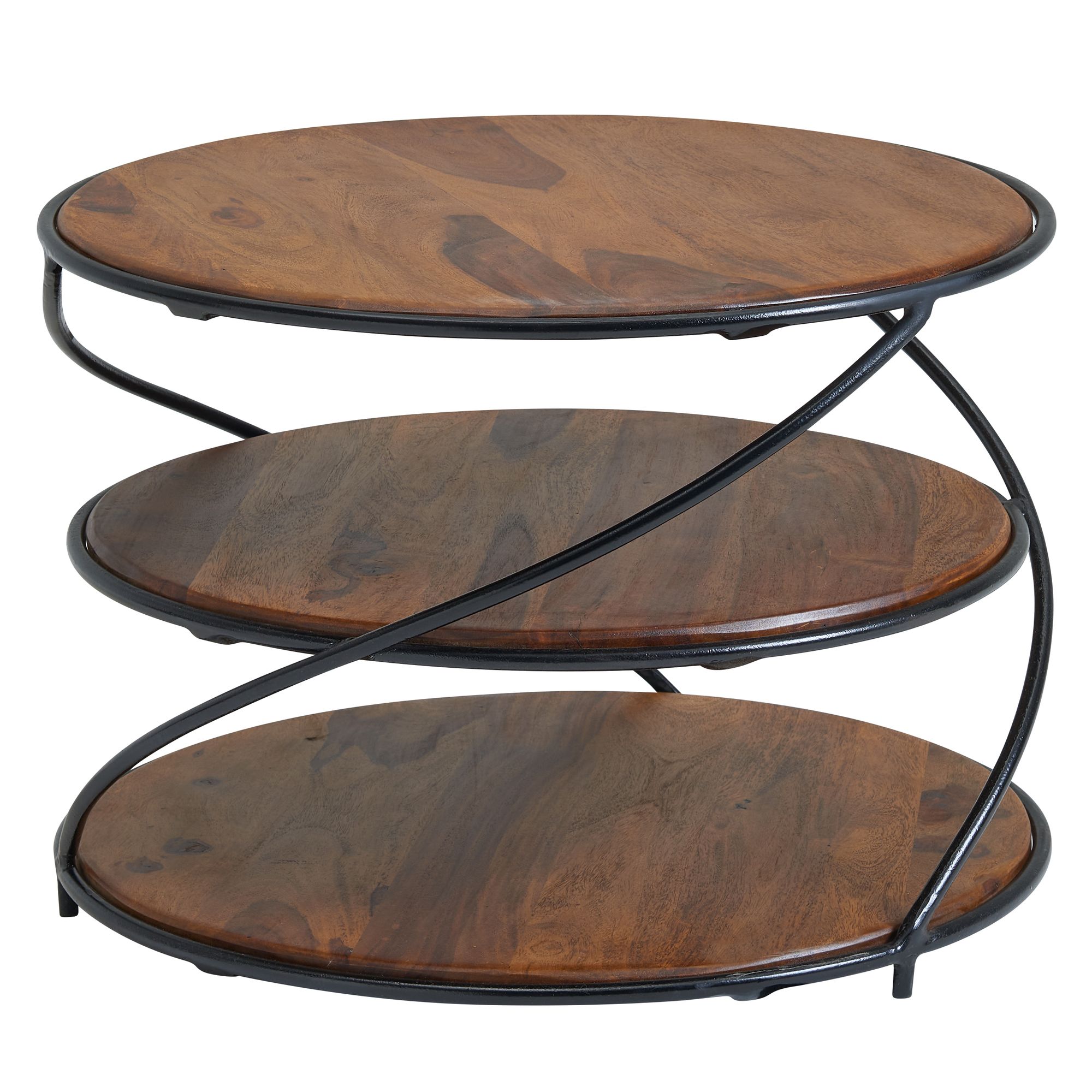 FineBuy Couchtisch Sheesham Massivholz Ø58 cm Ablagen Industrial Wohnzimmertisch – Ansicht 6