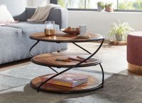 FineBuy Couchtisch Sheesham Massivholz Ø58 cm Ablagen Industrial Wohnzimmertisch – Ansicht 2