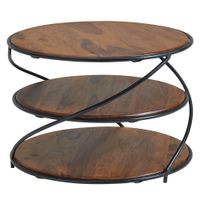 FineBuy Couchtisch Sheesham Massivholz Ø58 cm Ablagen Industrial Wohnzimmertisch – Ansicht 6