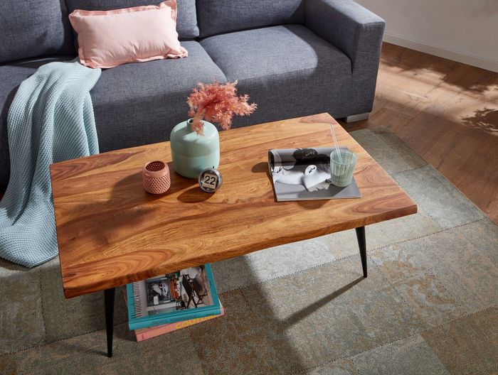 Couchtisch FineBuy Holz Massiv Sofatisch Wohnzimmertisch Tisch Baumkante Modern – Maßzeichnung