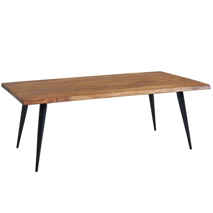 FineBuy Couchtisch Sheesham Massivholz Sofatisch mit Baumkante, Wohnzimmertisch Kaffeetisch Eckig mit Metall-Gestell, Tisch Beistelltisch Wohnzimmer Modern