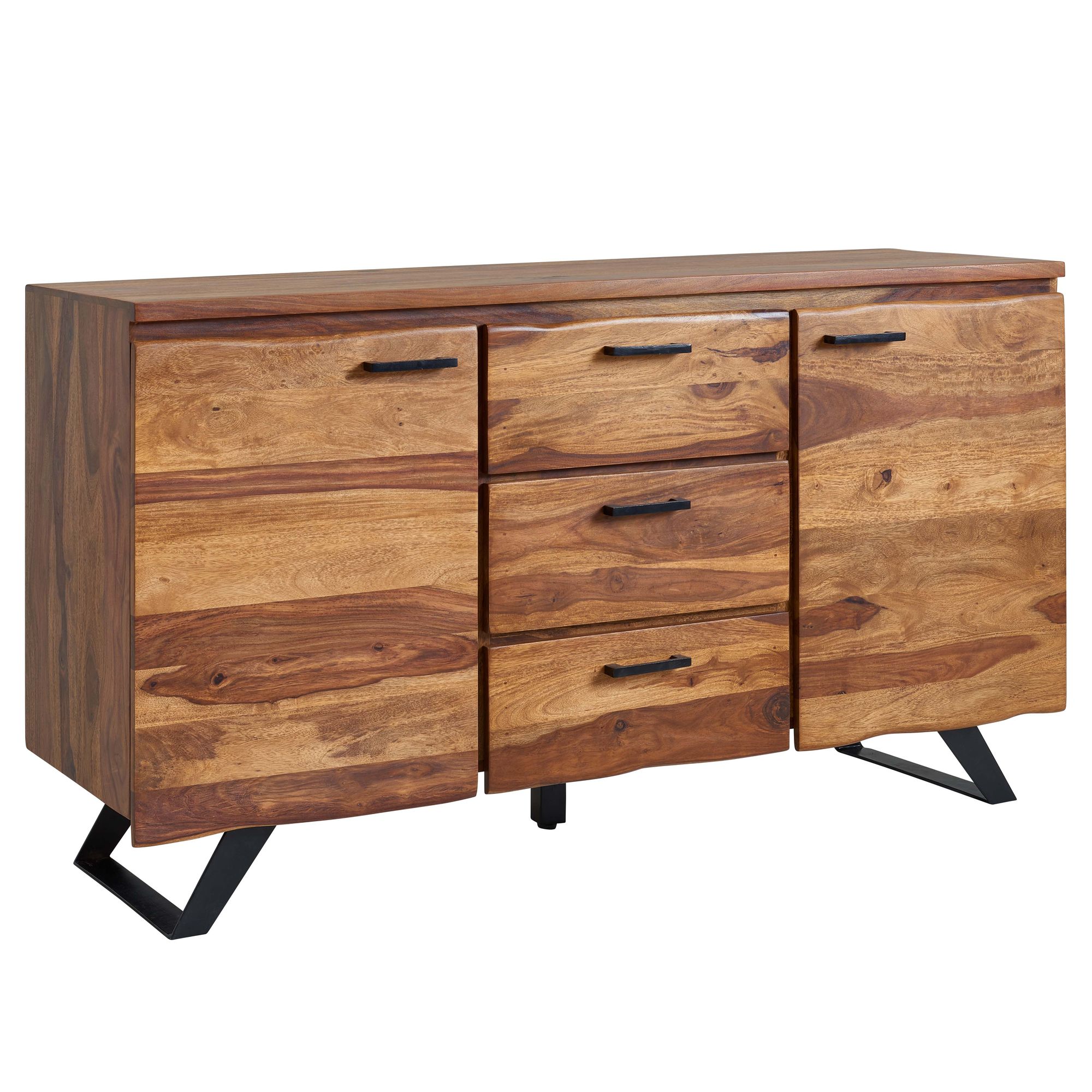 Massivholz Sideboard 145cm Sheesham Design Kommode mit 2 Türen & 3 Schubladen Baumkante – Ansicht 6
