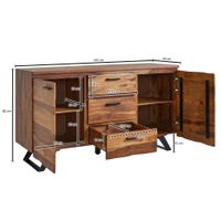 Massivholz Sideboard 145cm Sheesham Design Kommode mit 2 Türen & 3 Schubladen Baumkante – Ansicht 3