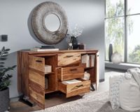 Massivholz Sideboard 145cm Sheesham Design Kommode mit 2 Türen & 3 Schubladen Baumkante – Ansicht 2