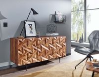 Massivholz Sideboard 145cm Sheesham Kommode mit 3 Türen Retro 3D Design Metall schwarz – Ansicht 4