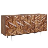 Massivholz Sideboard 145cm Sheesham Kommode mit 3 Türen Retro 3D Design Metall schwarz – Ansicht 6