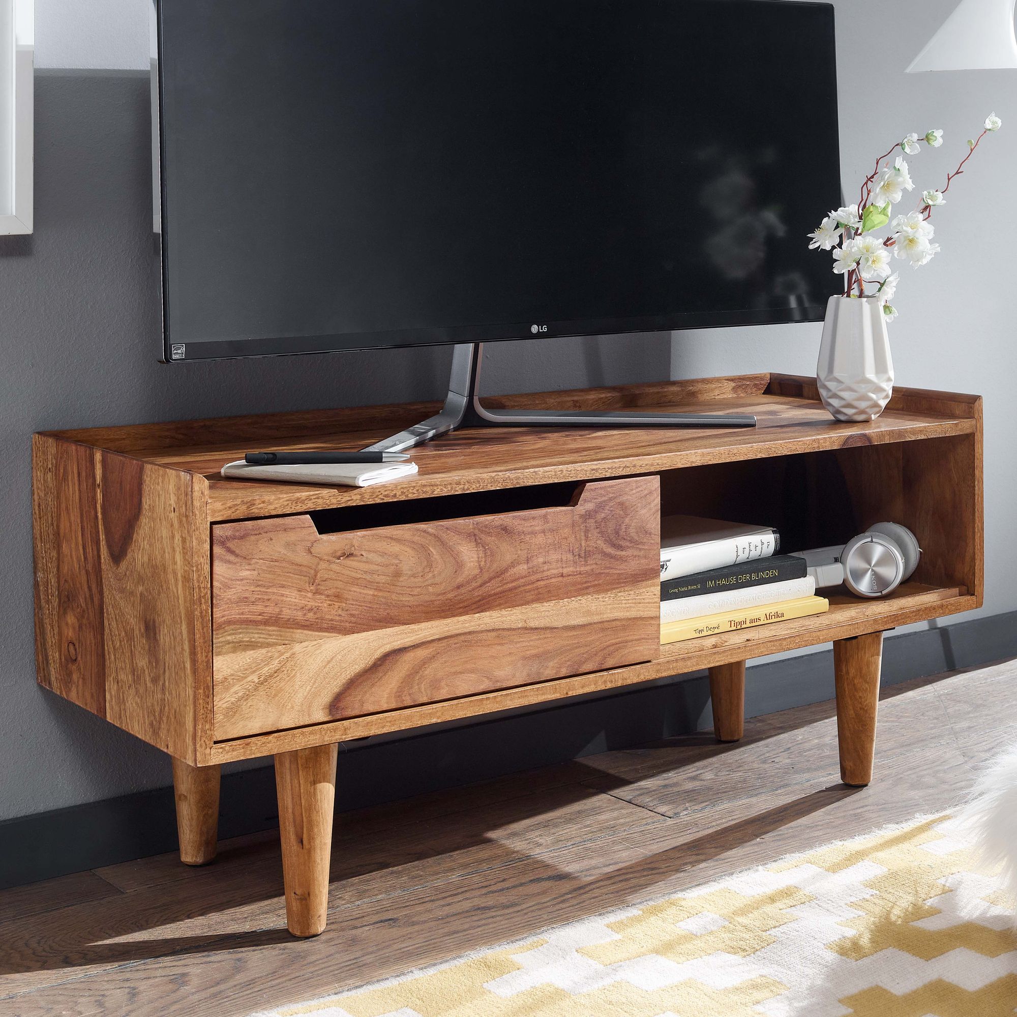TV Schrank FineBuy Lowboard 95x44x34 cm Holz Fernsehkommode Fernsehschrank – Ansicht 1