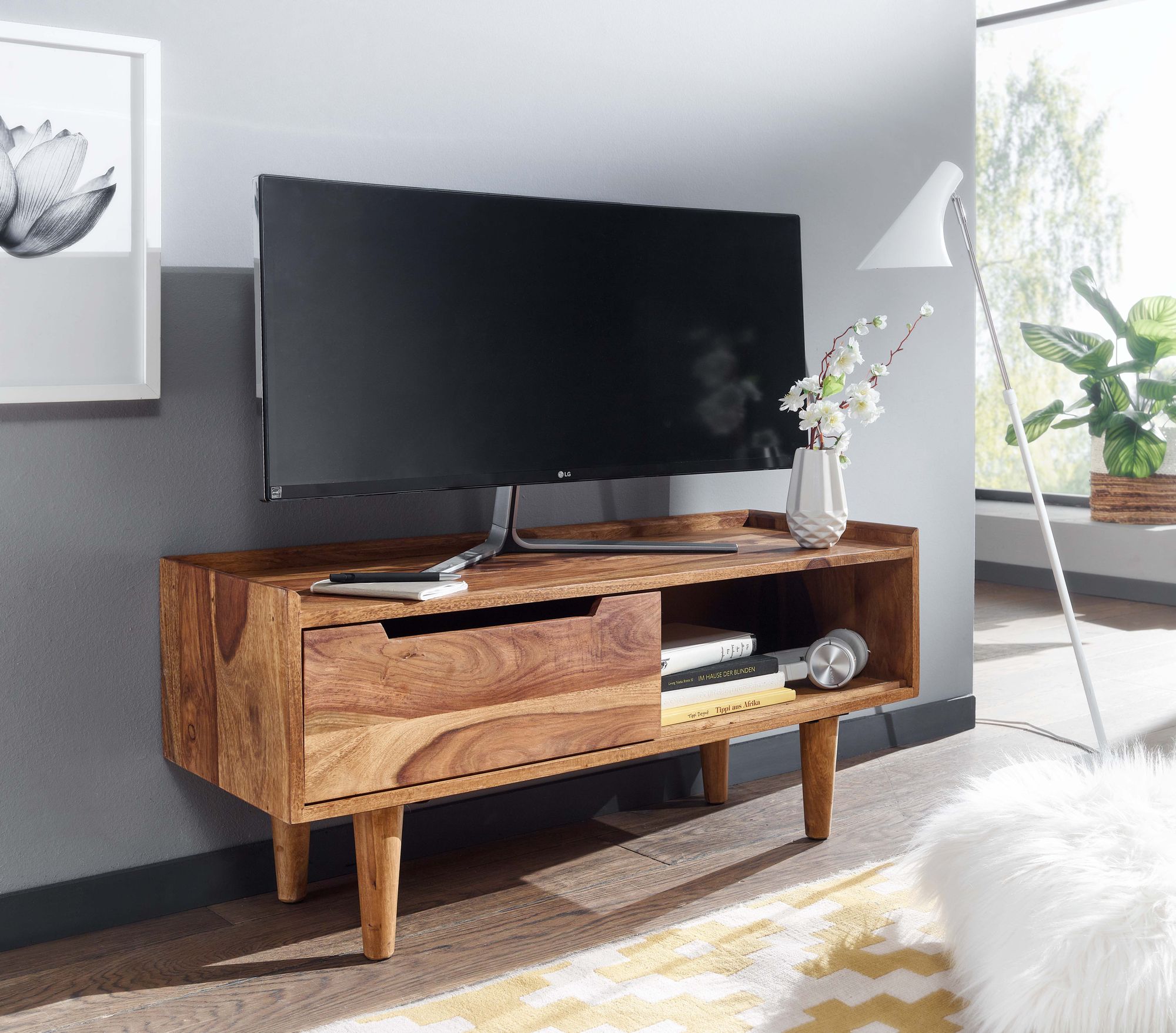 TV Schrank FineBuy Lowboard 95x44x34 cm Holz Fernsehkommode Fernsehschrank – Ansicht 7