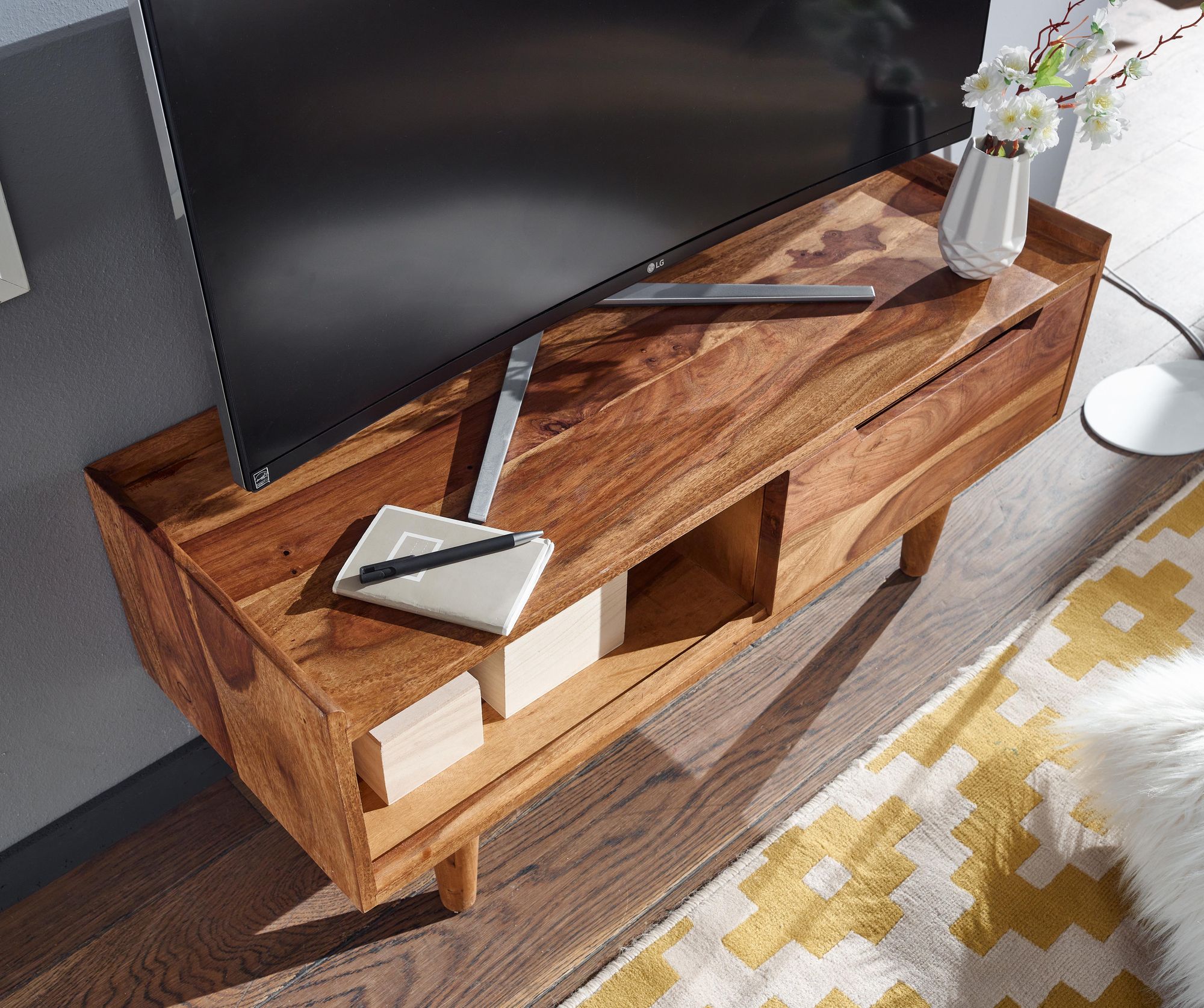 TV Schrank FineBuy Lowboard 95x44x34 cm Holz Fernsehkommode Fernsehschrank – Ansicht 4