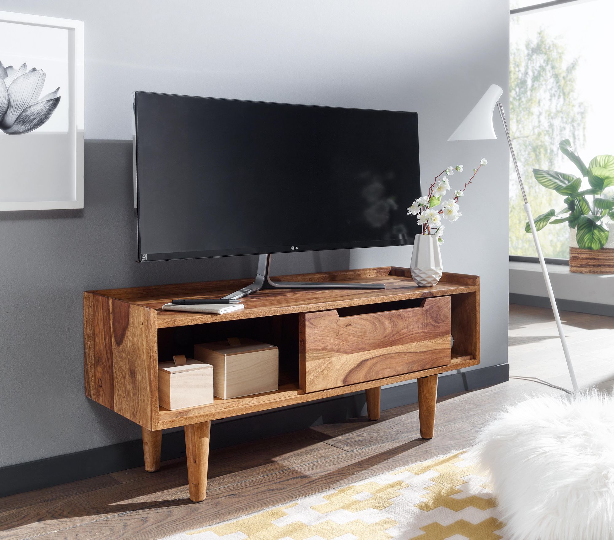 TV Schrank FineBuy Lowboard 95x44x34 cm Holz Fernsehkommode Fernsehschrank – Ansicht 2