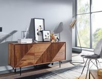 Massivholz Design Sideboard 150cm Sheesham Kommode mit 3 Türen Retro Design Metall schwarz – Ansicht 7