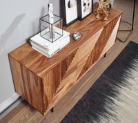 Massivholz Design Sideboard 150cm Sheesham Kommode mit 3 Türen Retro Design Metall schwarz – Ansicht 4