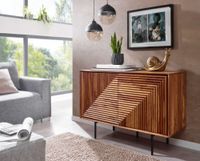 Massivholz Design Sideboard 100cm Sheesham Kommode mit 2 Türen Retro Design Metall schwarz – Ansicht 7