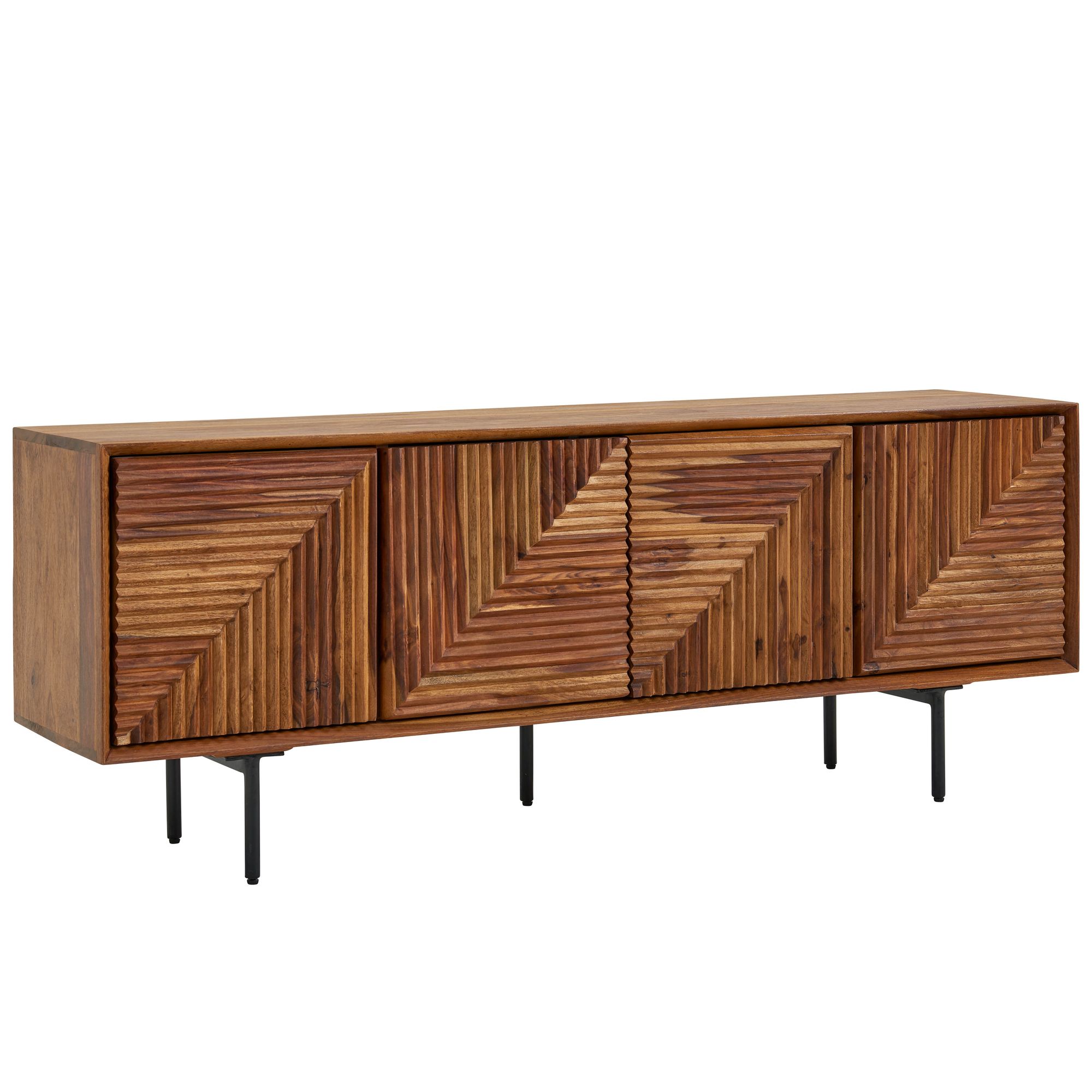 Massive TV-Board Kommode 140cm Sheesham Massivholz 3 Türen Fernsehschrank Lowboard – Ansicht 6