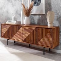 Massive TV-Board Kommode 140cm Sheesham Massivholz 3 Türen Fernsehschrank Lowboard – Ansicht 1