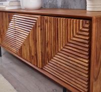 Massive TV-Board Kommode 140cm Sheesham Massivholz 3 Türen Fernsehschrank Lowboard – Ansicht 5