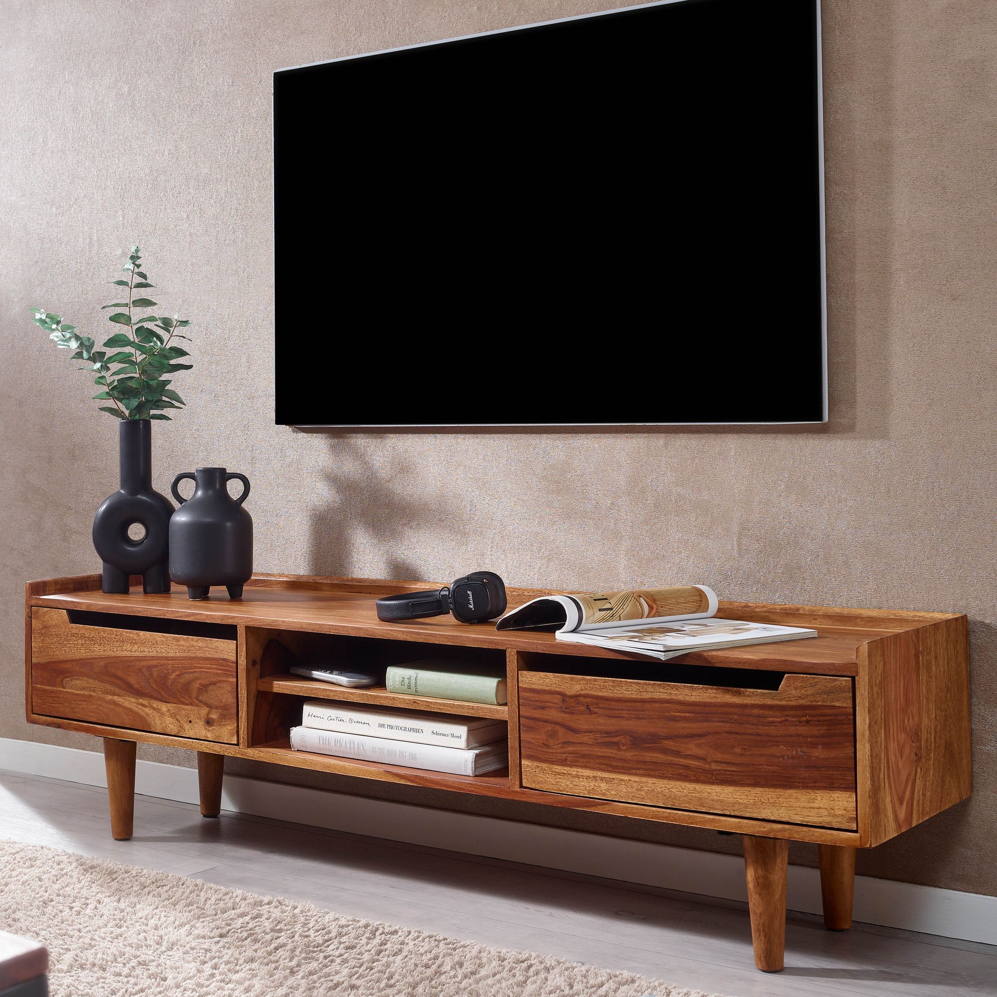TV Schrank FineBuy Lowboard 145x43x35 cm Holz Fernsehkommode Fernsehschrank – Ansicht 1