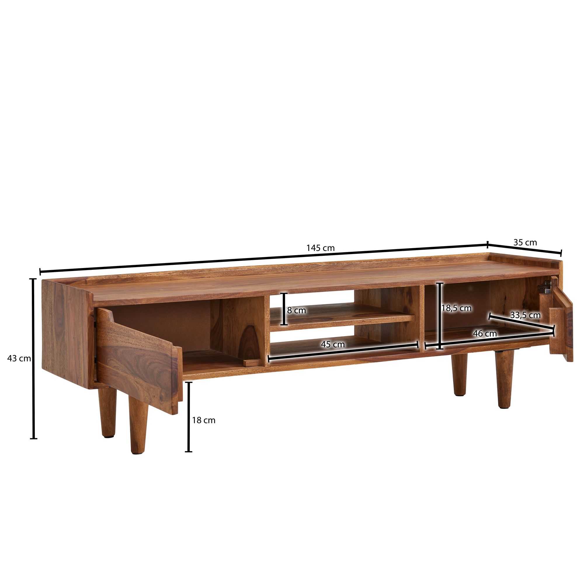 TV Schrank FineBuy Lowboard 145x43x35 cm Holz Fernsehkommode Fernsehschrank – Ansicht 3